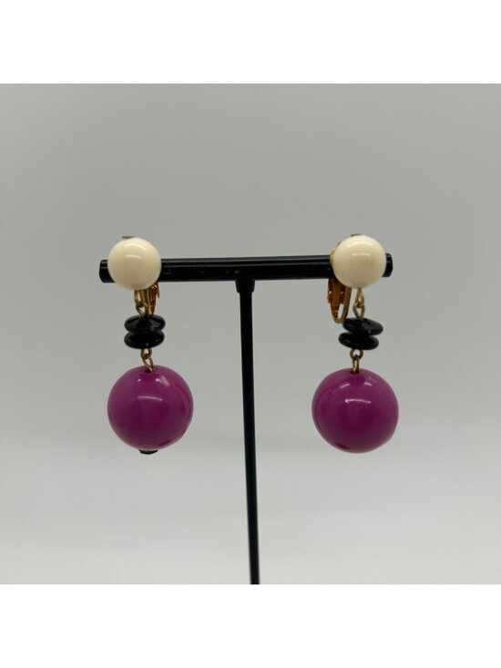 Estate Jewelry - Vintage 1960s Dangle Earrings Clip-On Acrylic Pink White & Black Mod Design